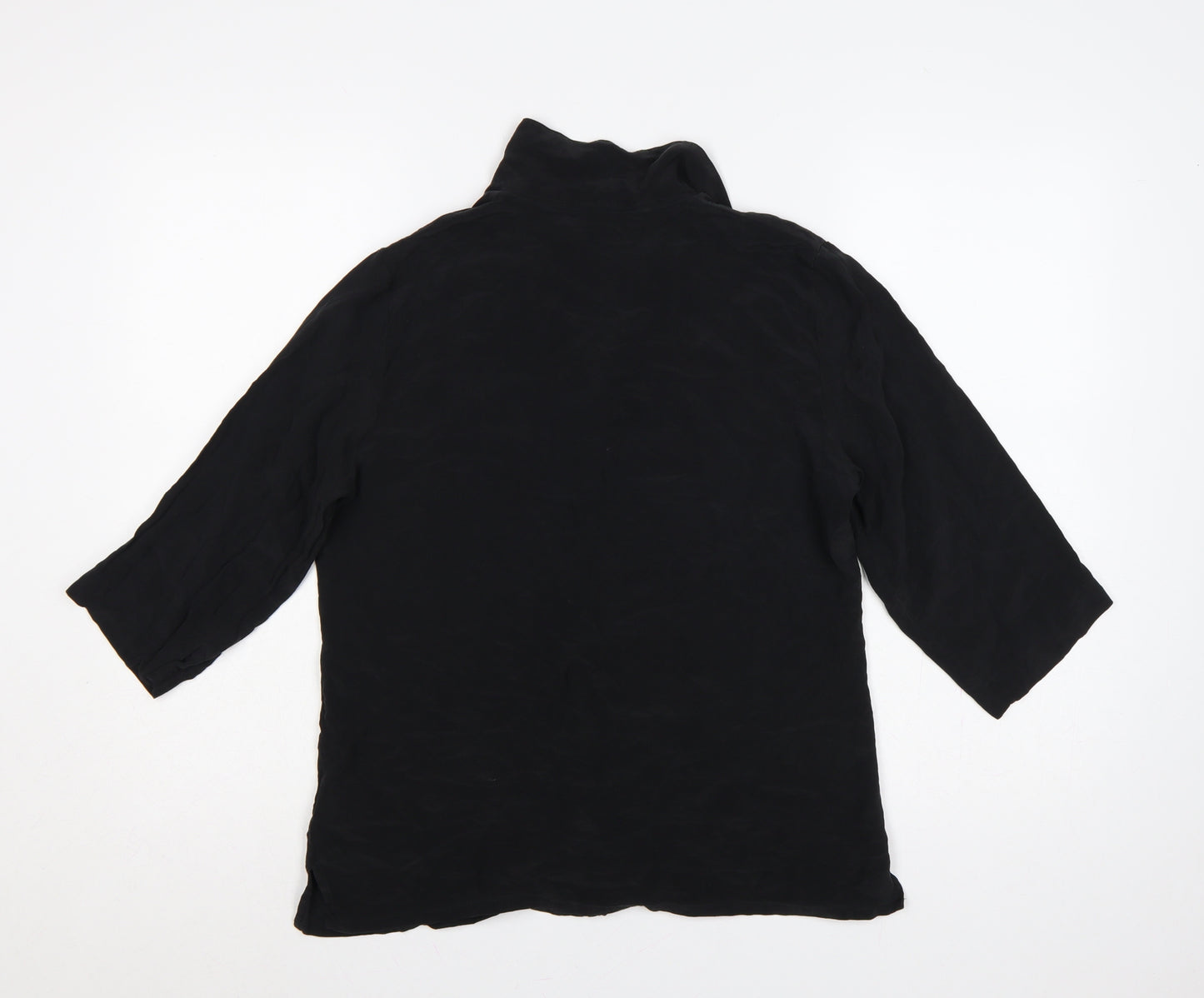 John Lewis Women’s Black Silk UK 14 3/4 Sleeve Collared Button-Up Blouse