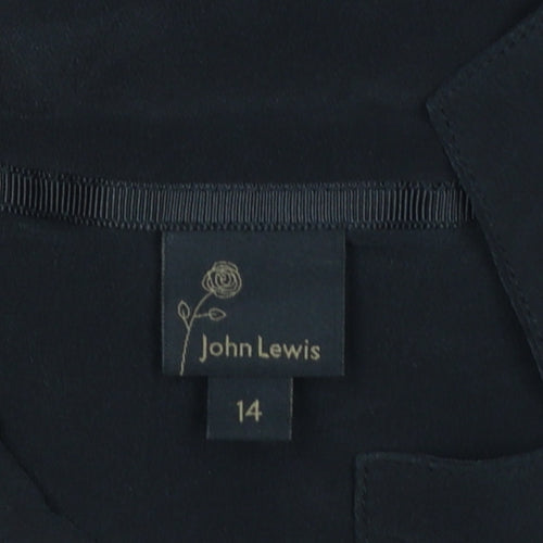 John Lewis Women’s Black Silk UK 14 3/4 Sleeve Collared Button-Up Blouse