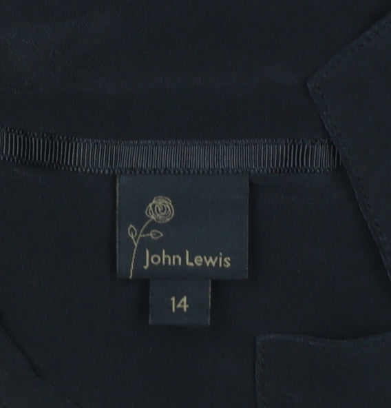 John Lewis Women’s Black Silk UK 14 3/4 Sleeve Collared Button-Up Blouse