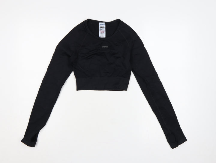 Gymshark Women Black S Cropped Long Sleeve Athletic Gym Top