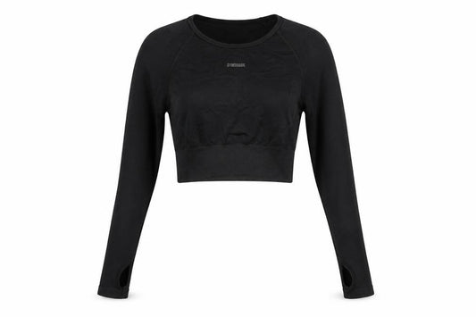 Gymshark Women Black S Cropped Long Sleeve Athletic Gym Top