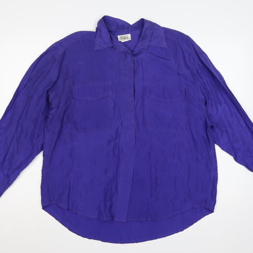 PARA Women Purple Silk Button-Up Shirt M Long Sleeve Collared