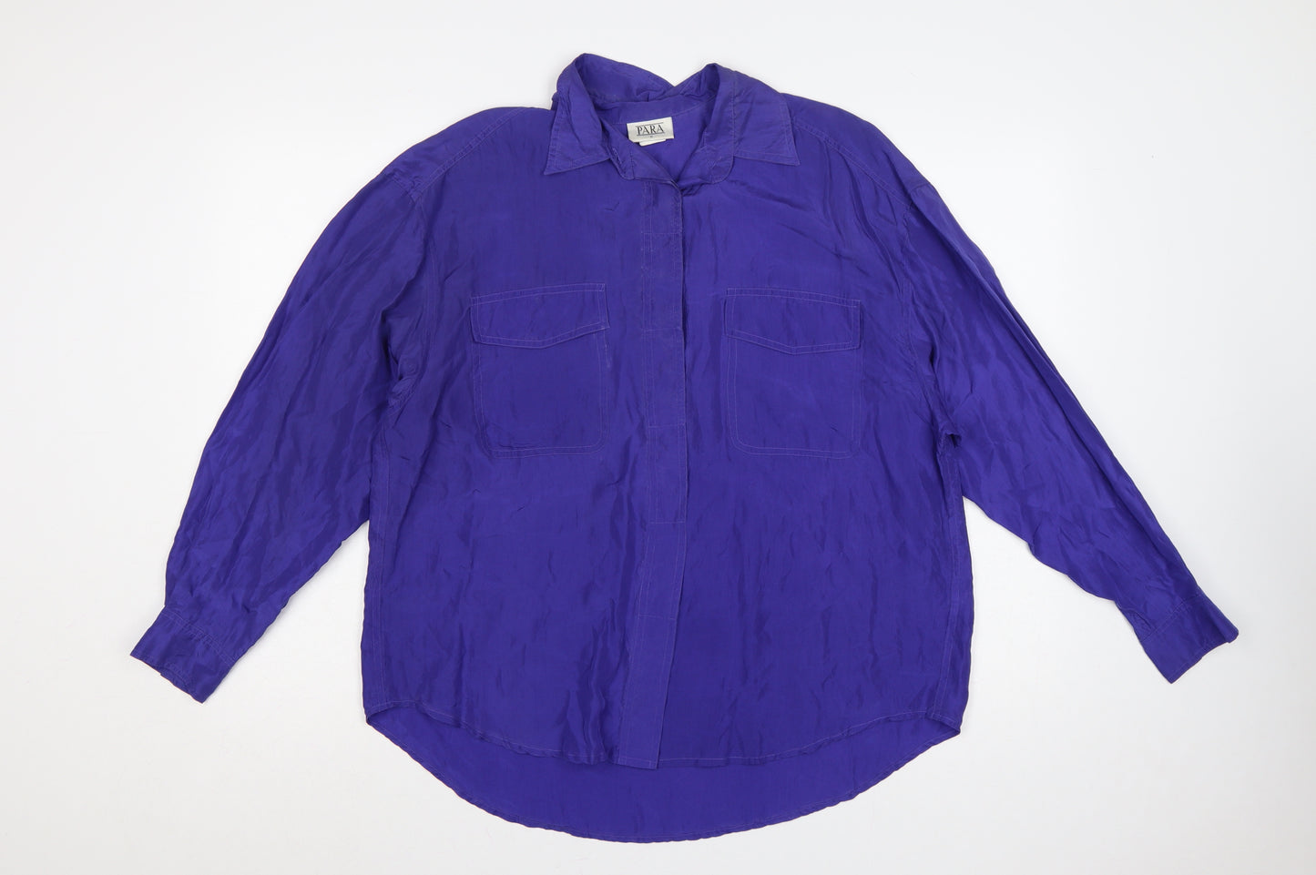 PARA Women Purple Silk Button-Up Shirt M Long Sleeve Collared