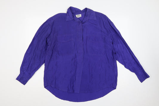 PARA Women Purple Silk Button-Up Shirt M Long Sleeve Collared