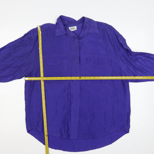 PARA Women Purple Silk Button-Up Shirt M Long Sleeve Collared