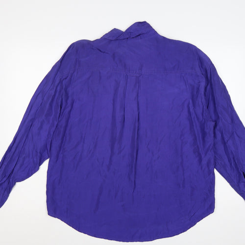 PARA Women Purple Silk Button-Up Shirt M Long Sleeve Collared