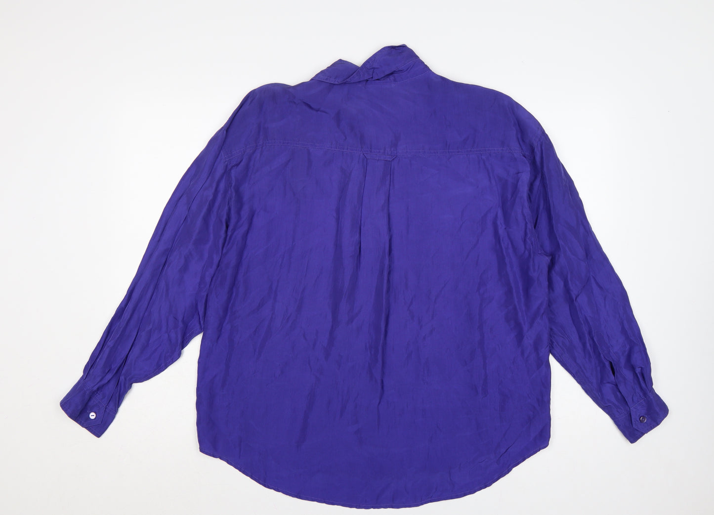 PARA Women Purple Silk Button-Up Shirt M Long Sleeve Collared