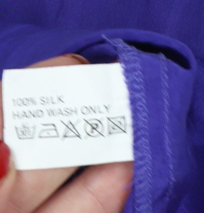 PARA Women Purple Silk Button-Up Shirt M Long Sleeve Collared
