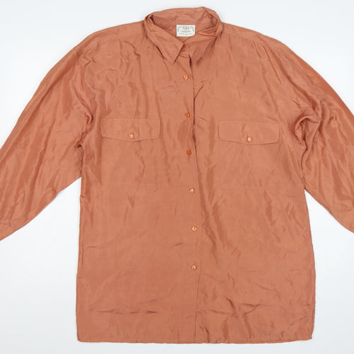Para Women’s Brown UK 14 Pure Silk Button-Up Collared Long Sleeve Blouse