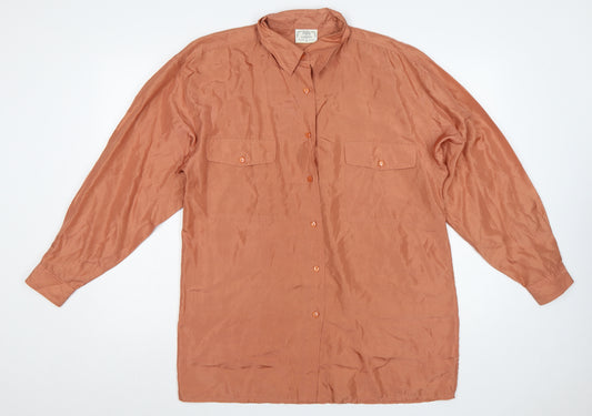 Para Women’s Brown UK 14 Pure Silk Button-Up Collared Long Sleeve Blouse