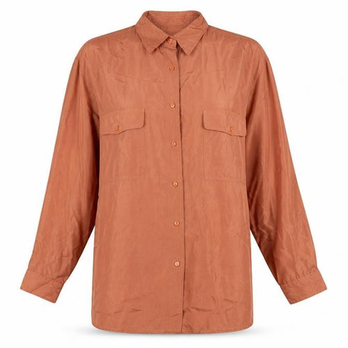 Para Women’s Brown UK 14 Pure Silk Button-Up Collared Long Sleeve Blouse