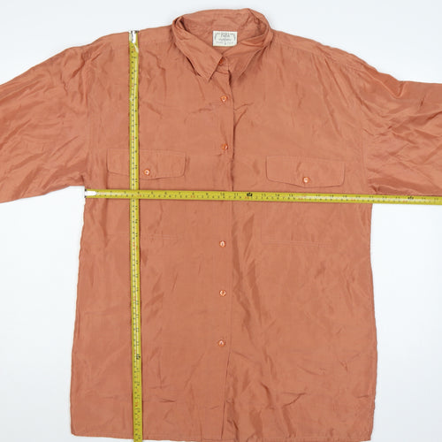 Para Women’s Brown UK 14 Pure Silk Button-Up Collared Long Sleeve Blouse
