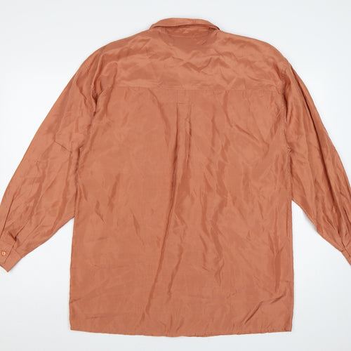 Para Women’s Brown UK 14 Pure Silk Button-Up Collared Long Sleeve Blouse