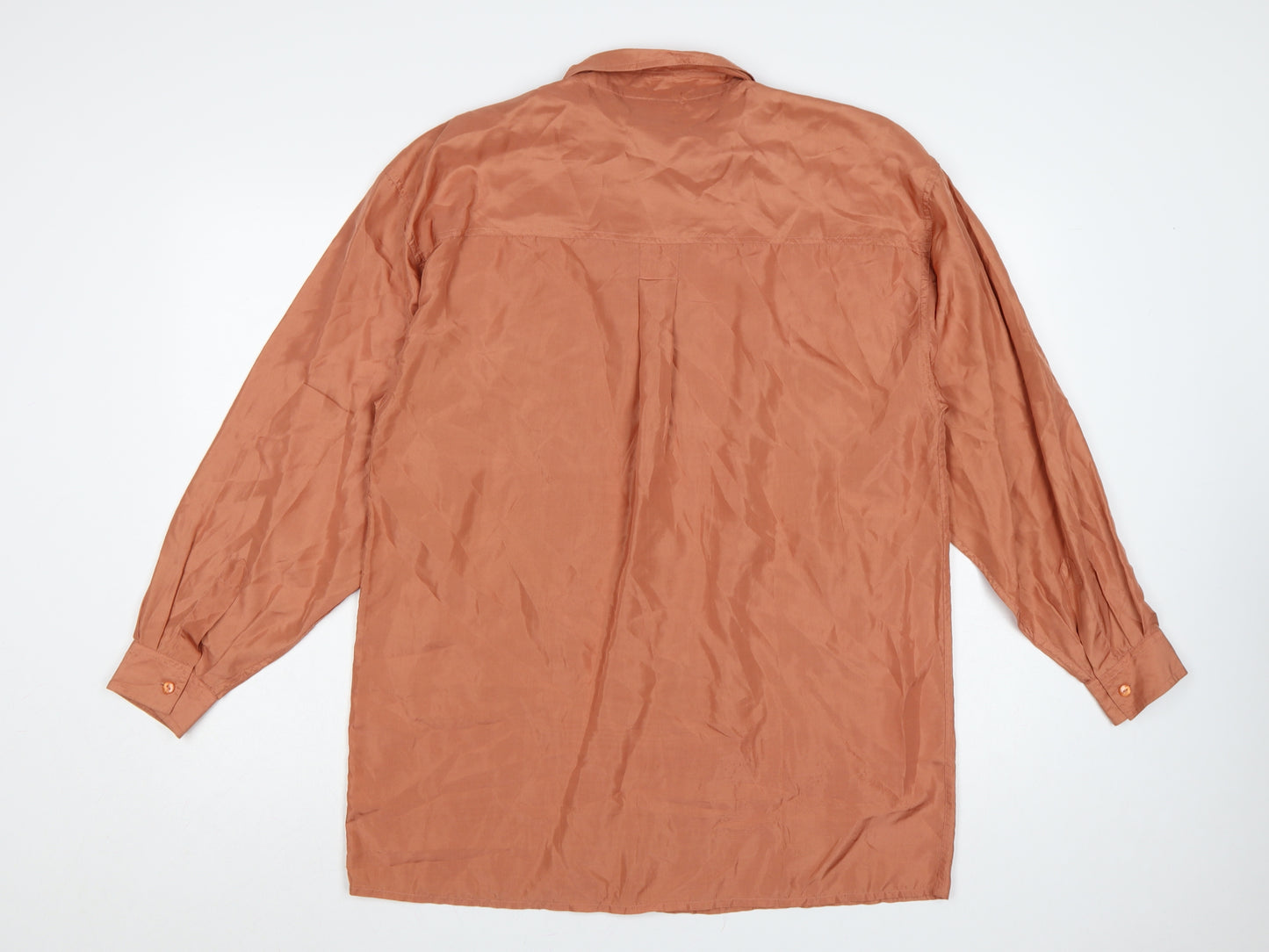 Para Women’s Brown UK 14 Pure Silk Button-Up Collared Long Sleeve Blouse