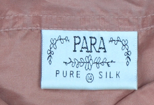 Para Women’s Brown UK 14 Pure Silk Button-Up Collared Long Sleeve Blouse
