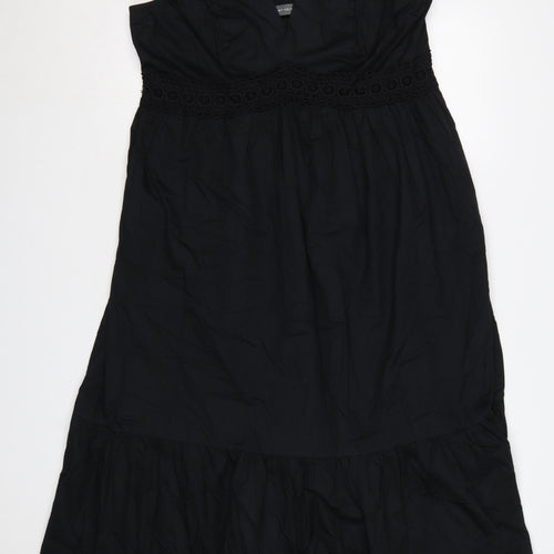 Mint Velvet Women Black UK 14 Maxi Cotton Ruffle Tie Back Dress