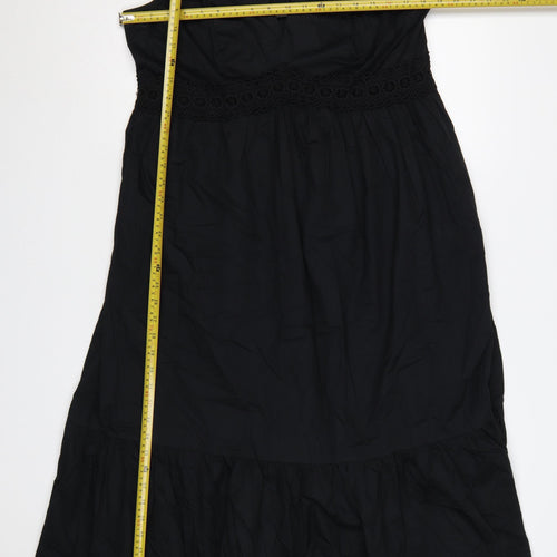 Mint Velvet Women Black UK 14 Maxi Cotton Ruffle Tie Back Dress