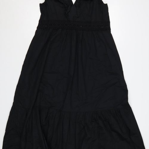 Mint Velvet Women Black UK 14 Maxi Cotton Ruffle Tie Back Dress