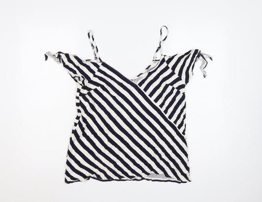 Oasis Women Black Ivory Striped Camisole Tank Top UK 18 V-Neck