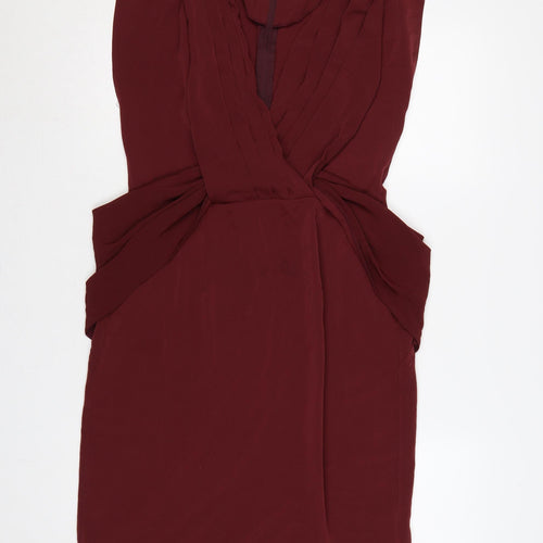 ASOS Women Red UK 12 Sleeveless Pencil Dress V-Neck Pleated Party