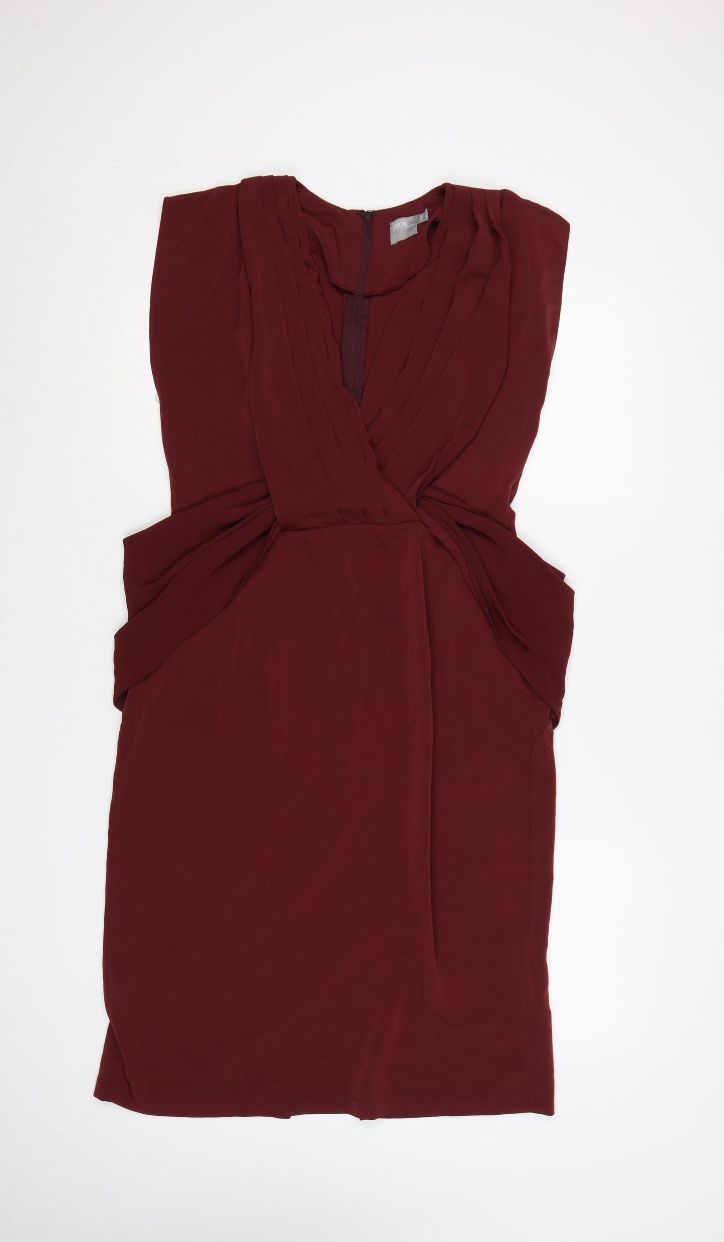 ASOS Women Red UK 12 Sleeveless Pencil Dress V-Neck Pleated Party