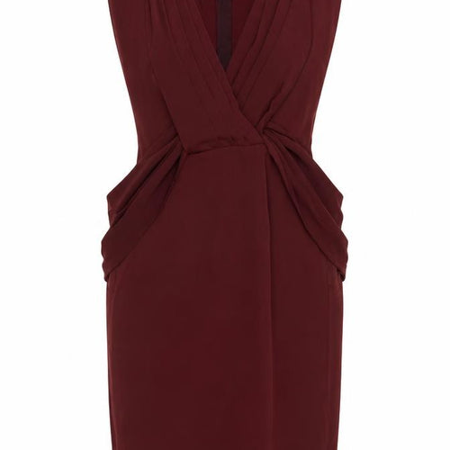 ASOS Women Red UK 12 Sleeveless Pencil Dress V-Neck Pleated Party