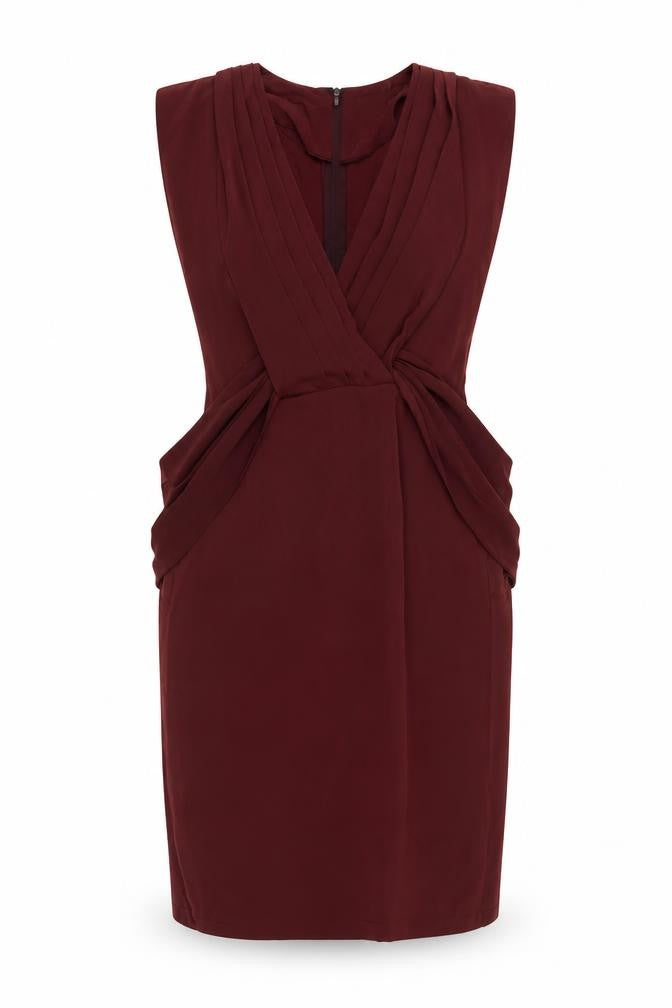 ASOS Women Red UK 12 Sleeveless Pencil Dress V-Neck Pleated Party