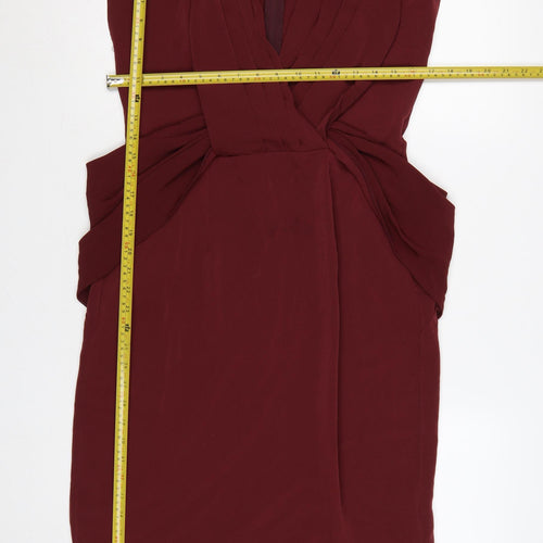 ASOS Women Red UK 12 Sleeveless Pencil Dress V-Neck Pleated Party