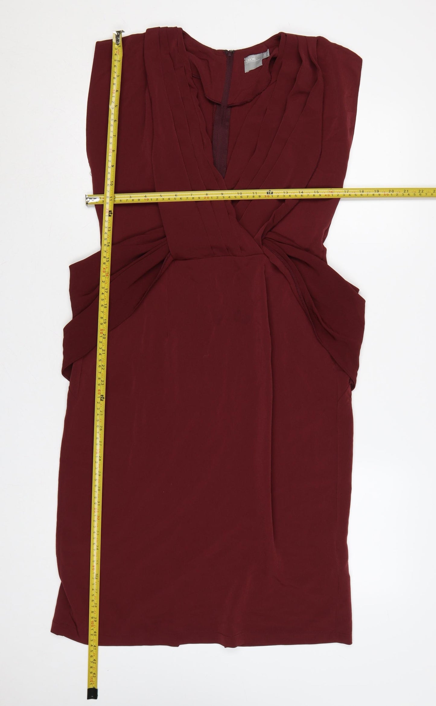 ASOS Women Red UK 12 Sleeveless Pencil Dress V-Neck Pleated Party