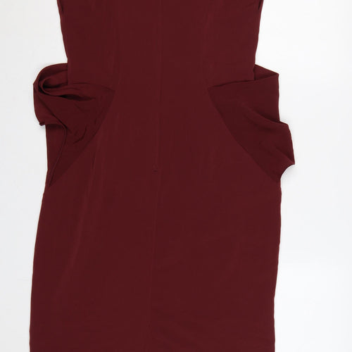 ASOS Women Red UK 12 Sleeveless Pencil Dress V-Neck Pleated Party