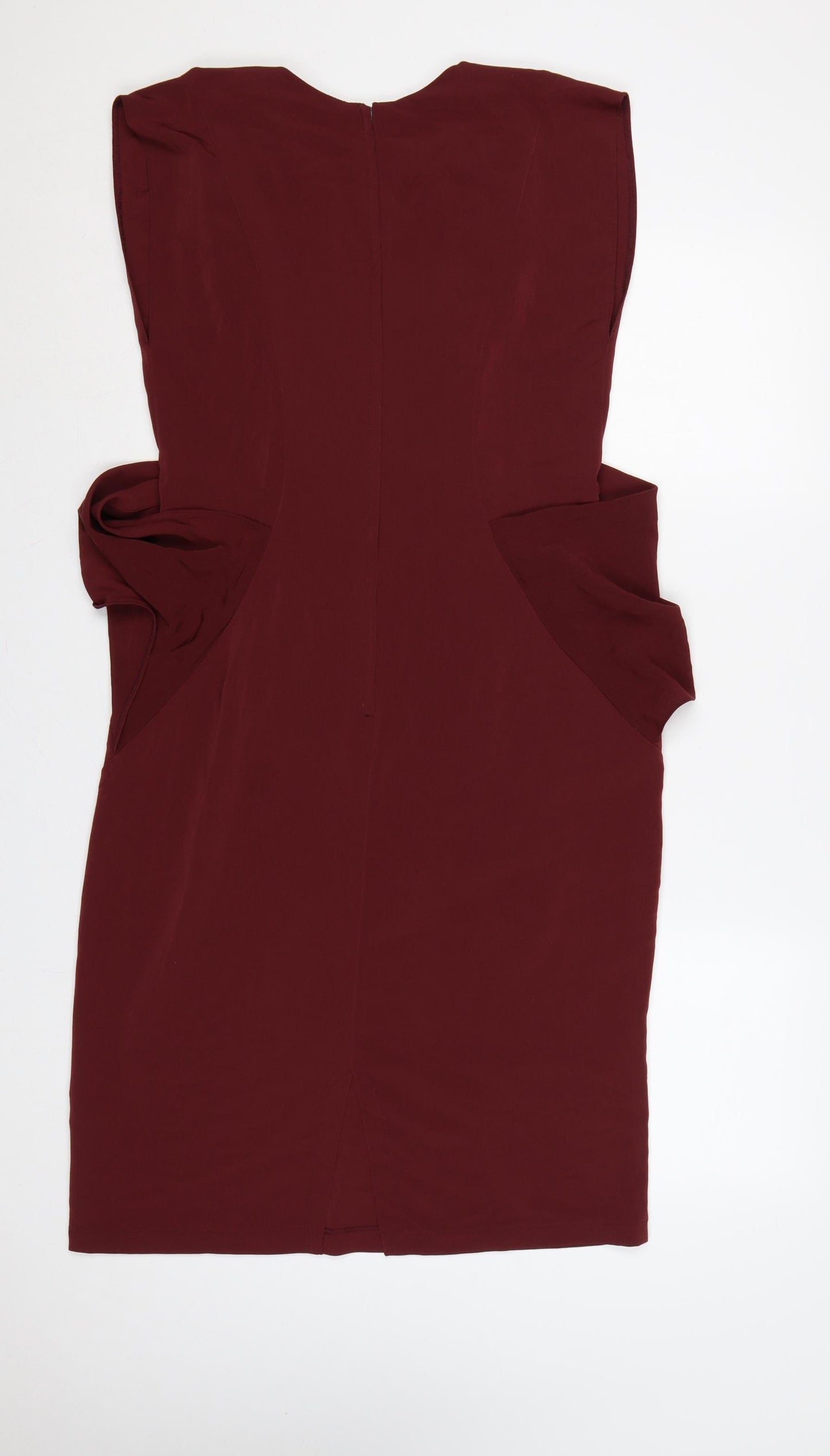 ASOS Women Red UK 12 Sleeveless Pencil Dress V-Neck Pleated Party