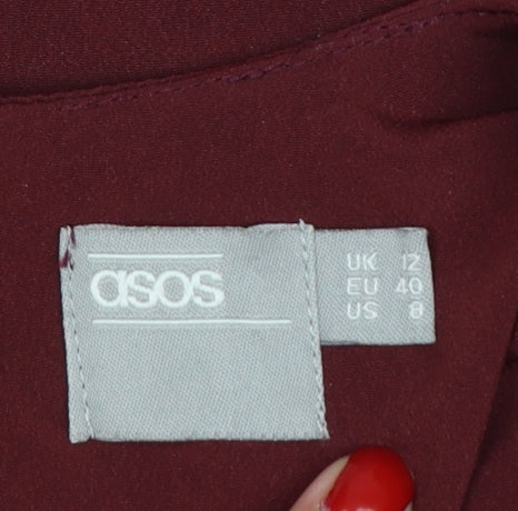 ASOS Women Red UK 12 Sleeveless Pencil Dress V-Neck Pleated Party