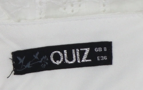 Quiz Women White Cotton Broderie Anglaise Belted Playsuit UK 8
