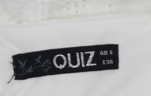 Quiz Women White Cotton Broderie Anglaise Belted Playsuit UK 8