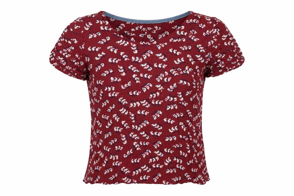 Faithful Mantara & True Women Red Floral Puff Sleeve Blouse UK 10