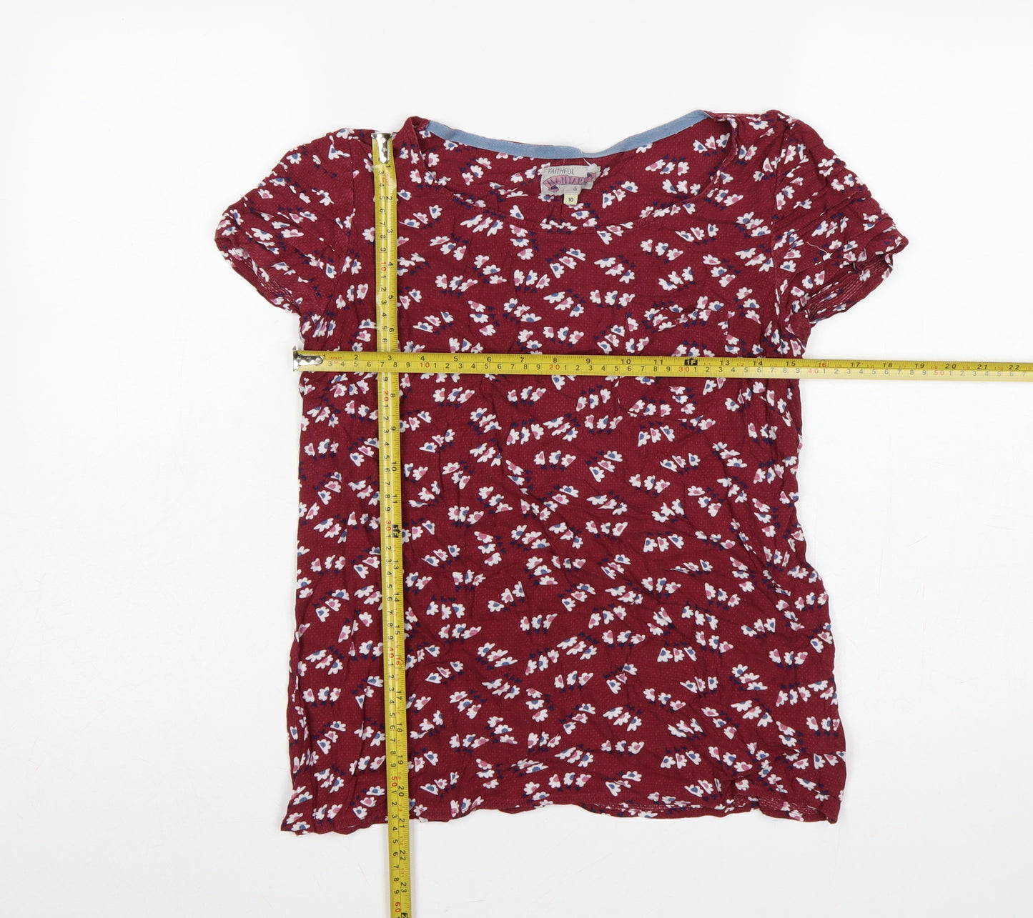 Faithful Mantara & True Women Red Floral Puff Sleeve Blouse UK 10