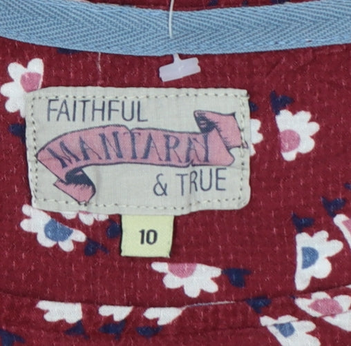 Faithful Mantara & True Women Red Floral Puff Sleeve Blouse UK 10
