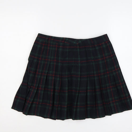 By The Way Holland Women Black Green Plaid Pleated Mini Skirt UK 10