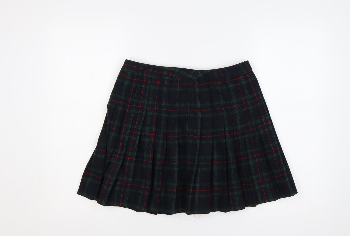By The Way Holland Women Black Green Plaid Pleated Mini Skirt UK 10
