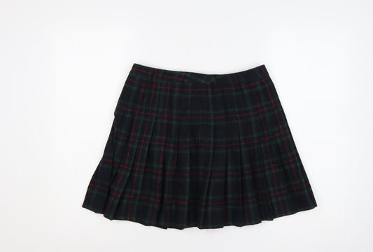 By The Way Holland Women Black Green Plaid Pleated Mini Skirt UK 10
