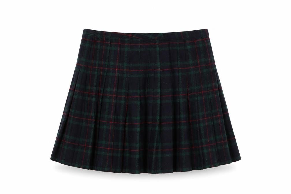 By The Way Holland Women Black Green Plaid Pleated Mini Skirt UK 10