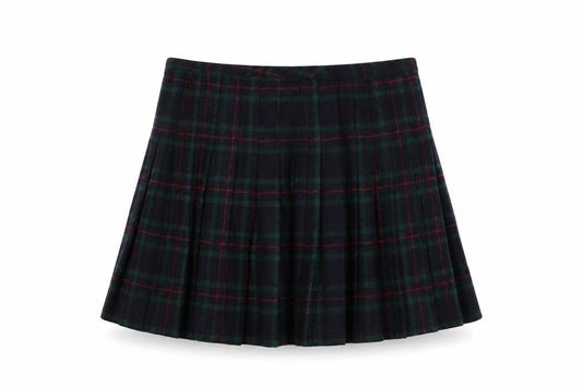 By The Way Holland Women Black Green Plaid Pleated Mini Skirt UK 10