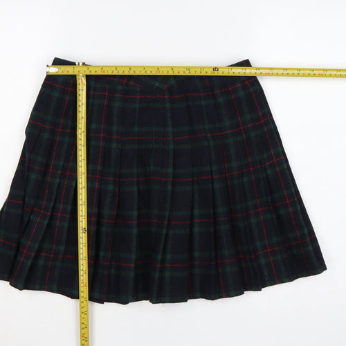By The Way Holland Women Black Green Plaid Pleated Mini Skirt UK 10