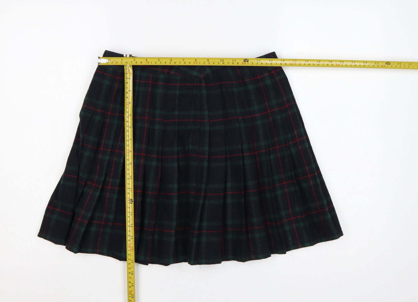 By The Way Holland Women Black Green Plaid Pleated Mini Skirt UK 10