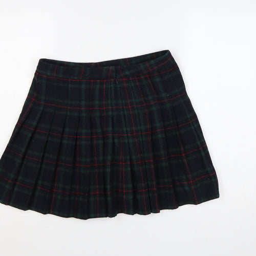 By The Way Holland Women Black Green Plaid Pleated Mini Skirt UK 10