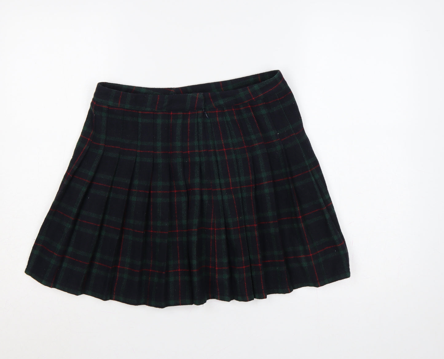 By The Way Holland Women Black Green Plaid Pleated Mini Skirt UK 10