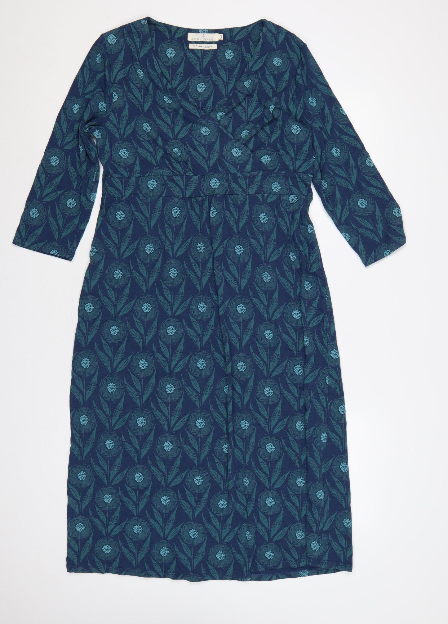 Seasalt Cornwall Women’s Blue Floral UK 14 Fit & Flare Midi Dress