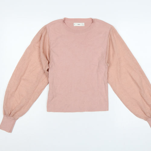 Mango Women’s Pink Size 8 Fine Knit Balloon Sleeve Jumper