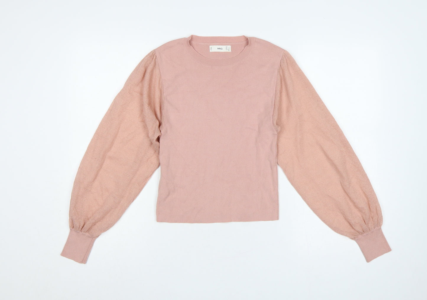 Mango Women’s Pink Size 8 Fine Knit Balloon Sleeve Jumper