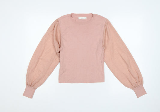 Mango Women’s Pink Size 8 Fine Knit Balloon Sleeve Jumper